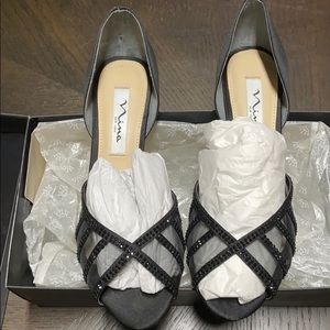 Nina Corita Leather, Open toe, Black 7.5